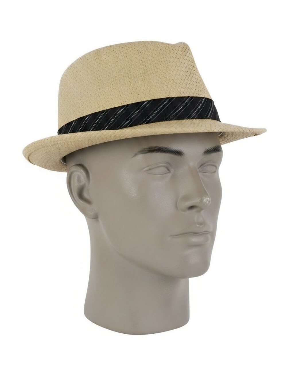 Scala Tan Paper Straw Fedora with Black Striped Band Size L